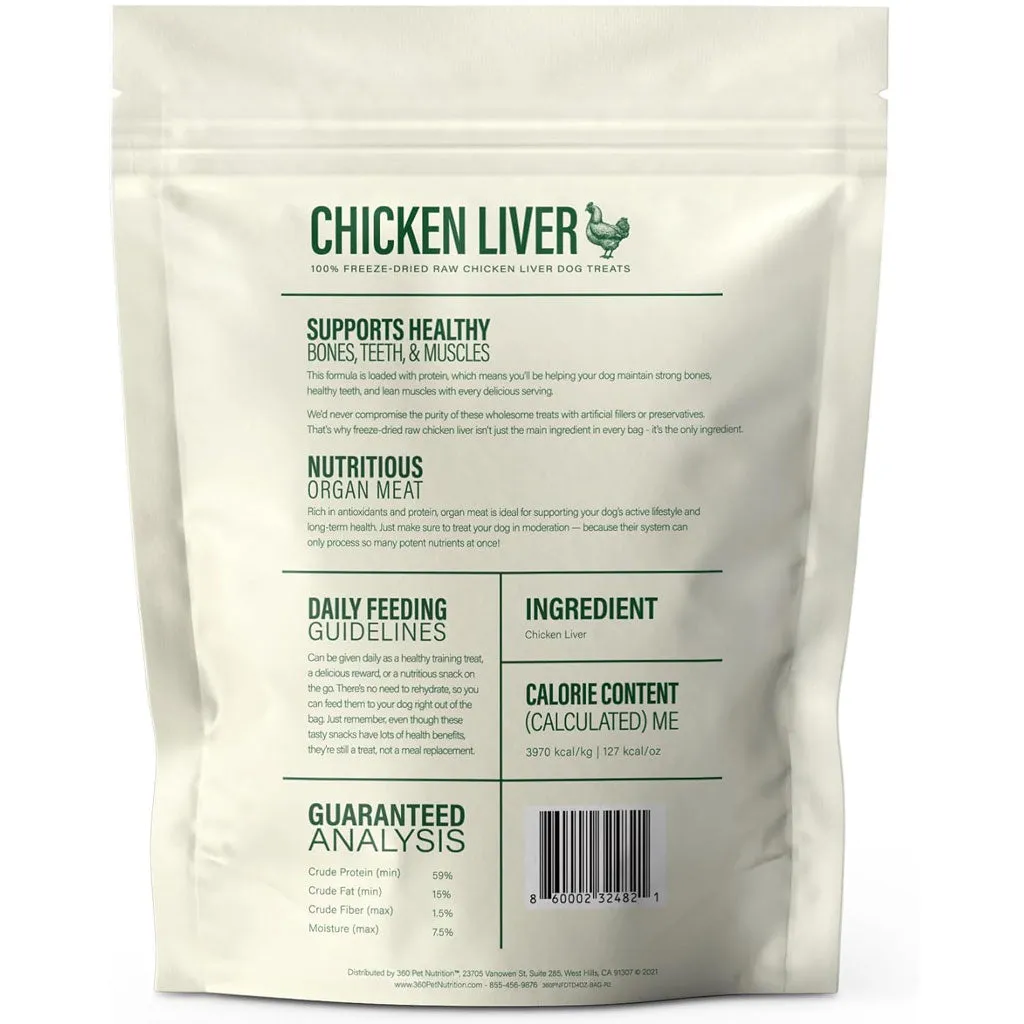 360 Pet Nutrition Chicken Liver Freeze-Dried Raw Dog Treats, 4-oz