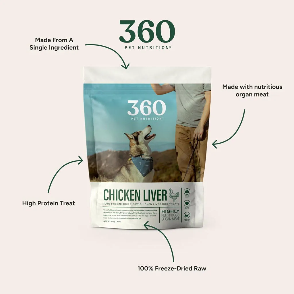 360 Pet Nutrition Chicken Liver Freeze-Dried Raw Dog Treats, 4-oz