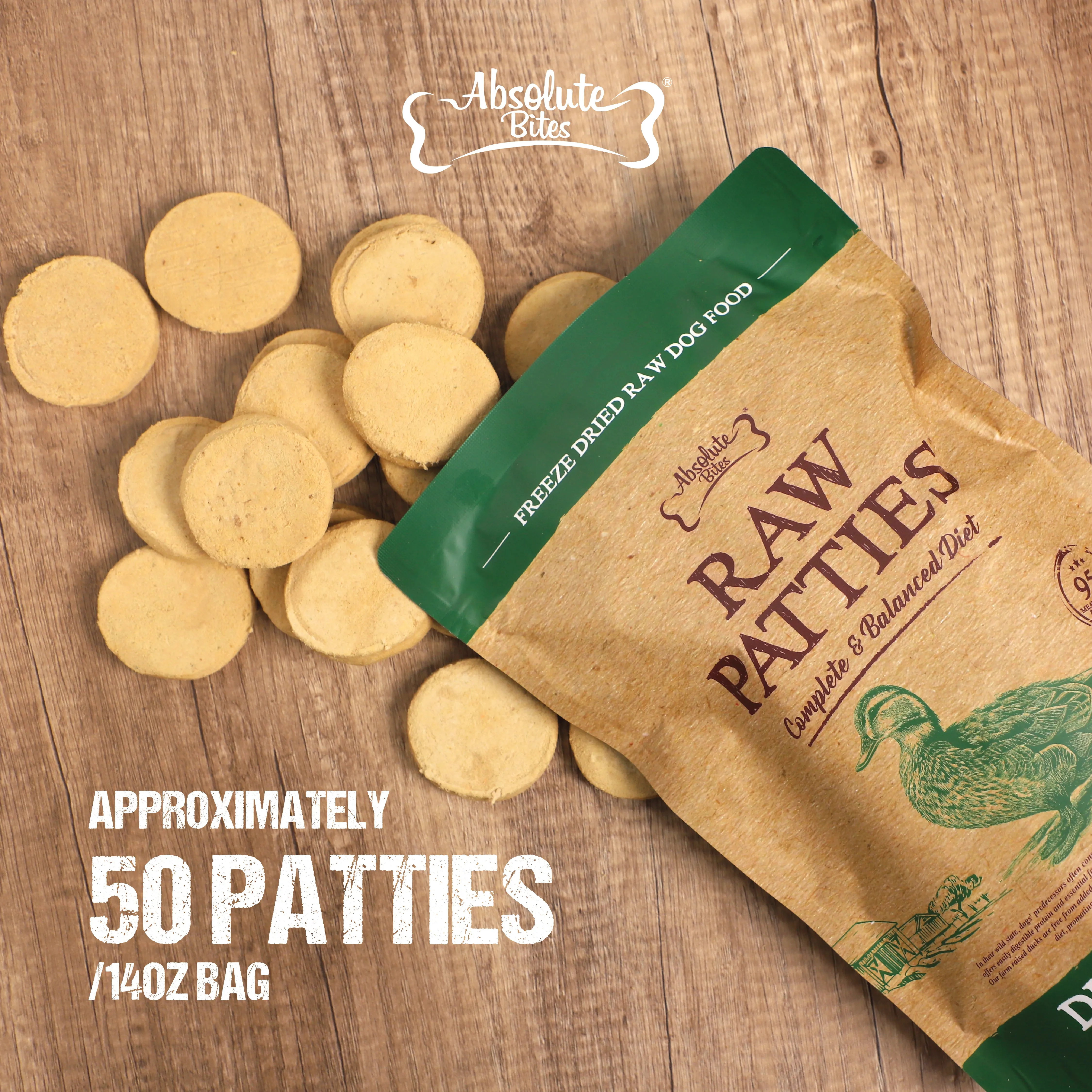 Absolute Bites Freeze Dried Raw Patties Dog Food - Pork Recipe (14oz)