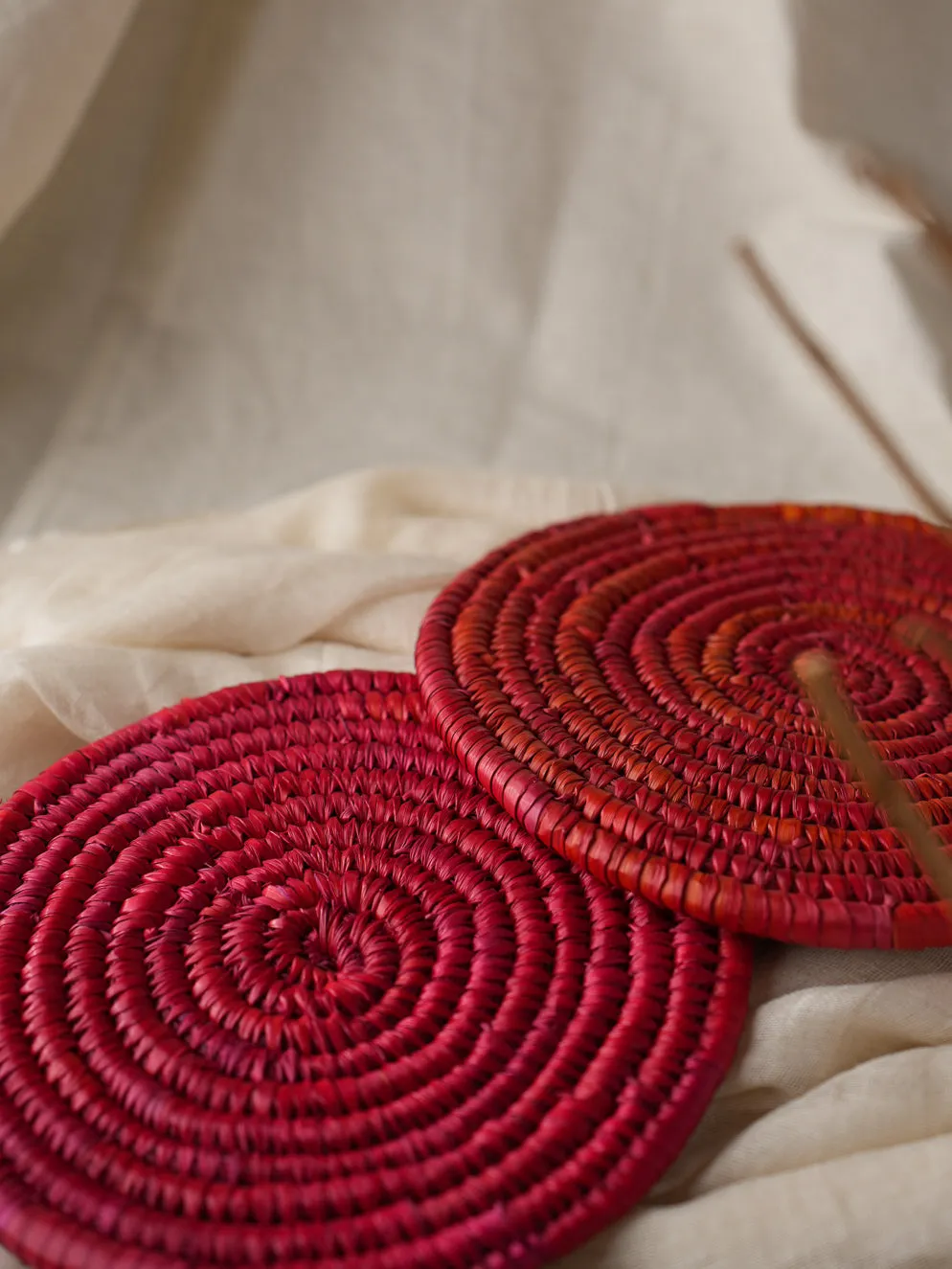 Bhadohi Basket Craft - Table Pot Holders, Round (Set of 2) - Red