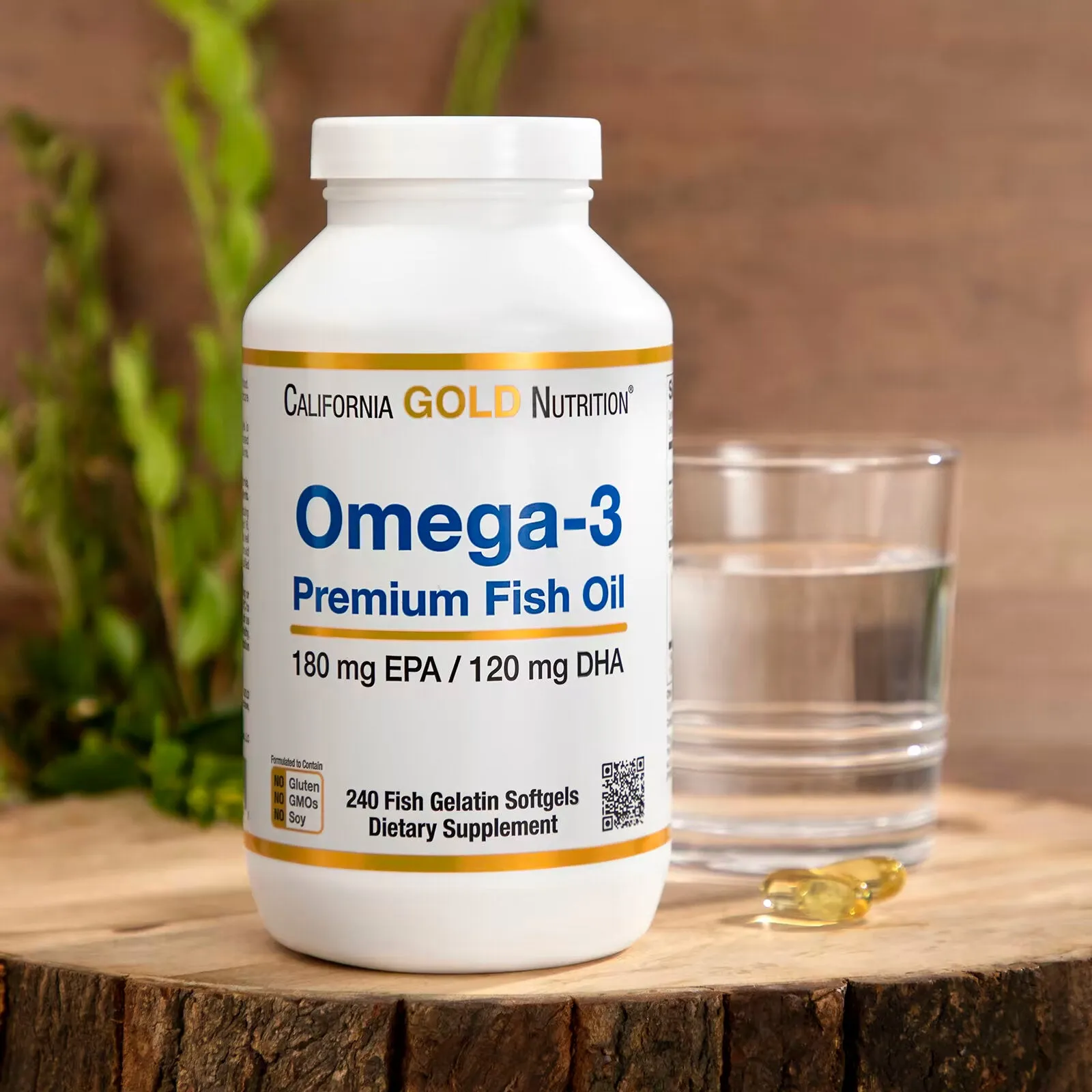 California Gold Nutrition, Omega-3, Premium Fish Oil, 180 mg EPA/120 mg DHA 240 fish gelatin capsules