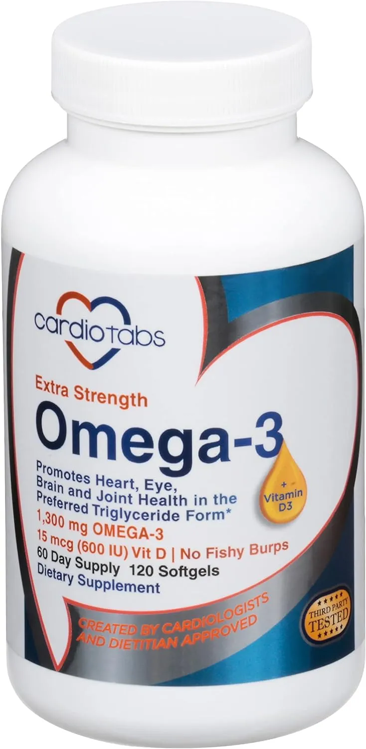 CardioTabs, Omega-3 Extra Strength   Vitamin D3, Triglyceride Form, 1300 mg Omega-3, 600 DHA / 600 EPA, with 600 IU Vitamin D3