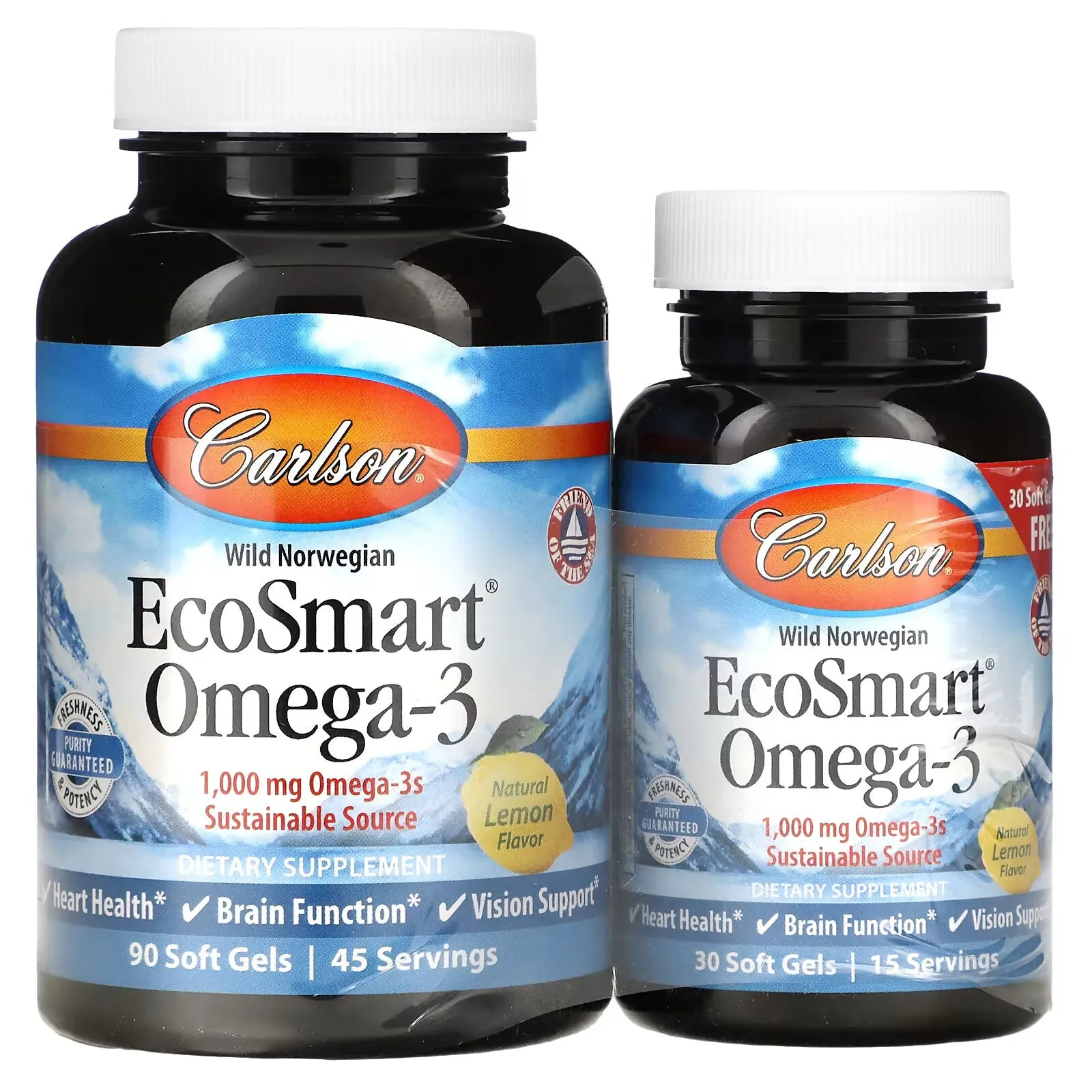 Carlson, EcoSmart Omega-3, Natural Lemon Flavor, 1000 mg, 90   30 Softgels