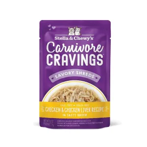 Carnivore Cravings  Chicken & Chicken Liver 100% Complete Balance Diet Recipe In Tasty Broth (Savory Shreds) Cat Pouch