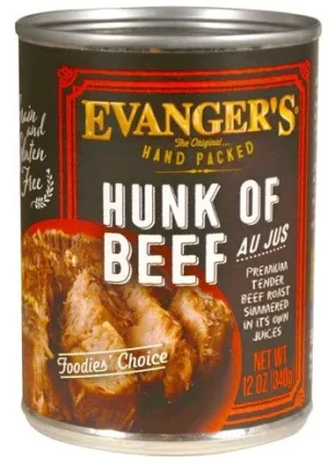 Evangers Hand Packed Hunk of Beef Canned Dog Food 12oz Cans