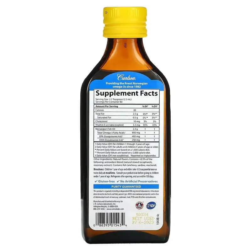 Fish oil for children Carlson 800 mg, 200 ml