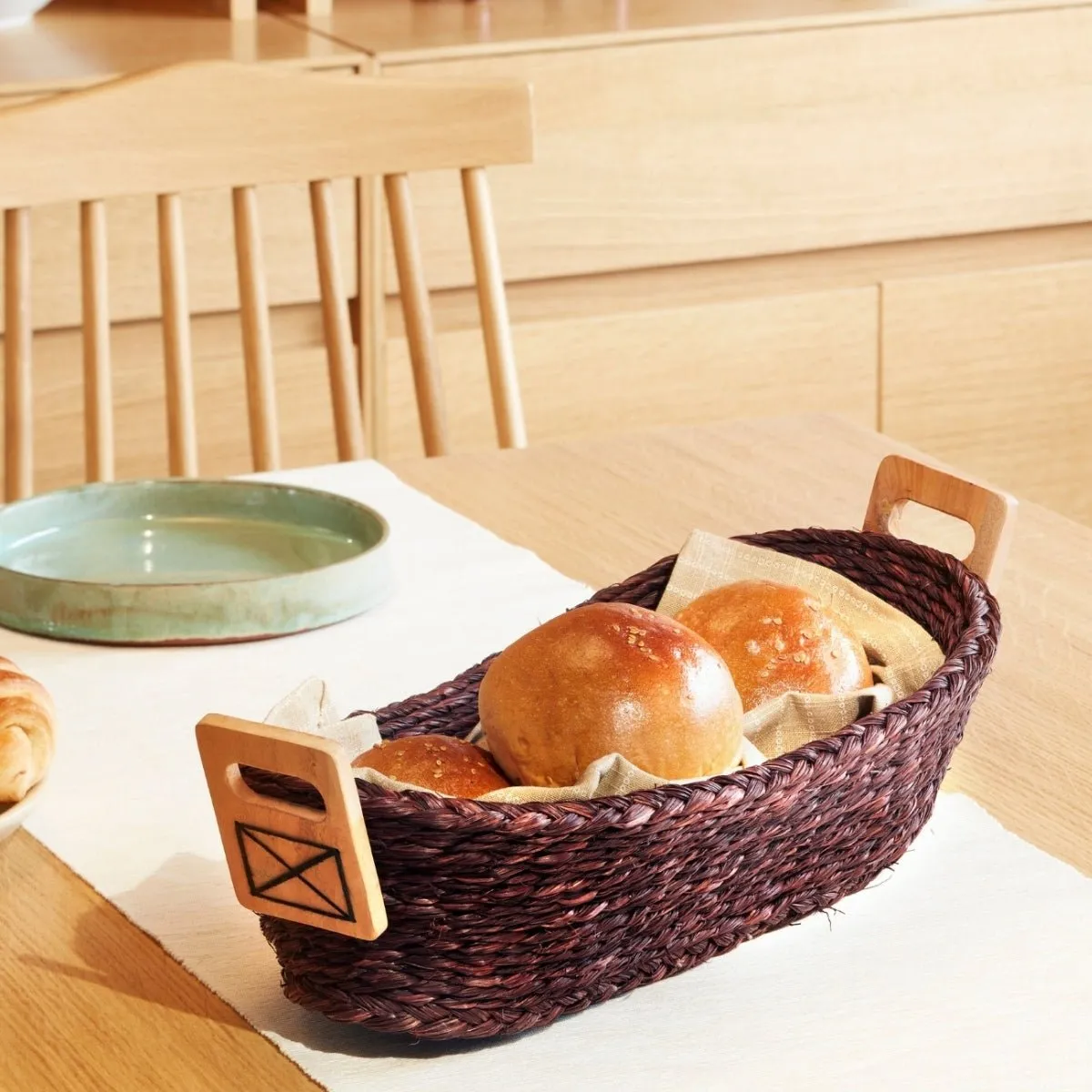 Handmade Sabai Grass Bread Basket-Large-Brown