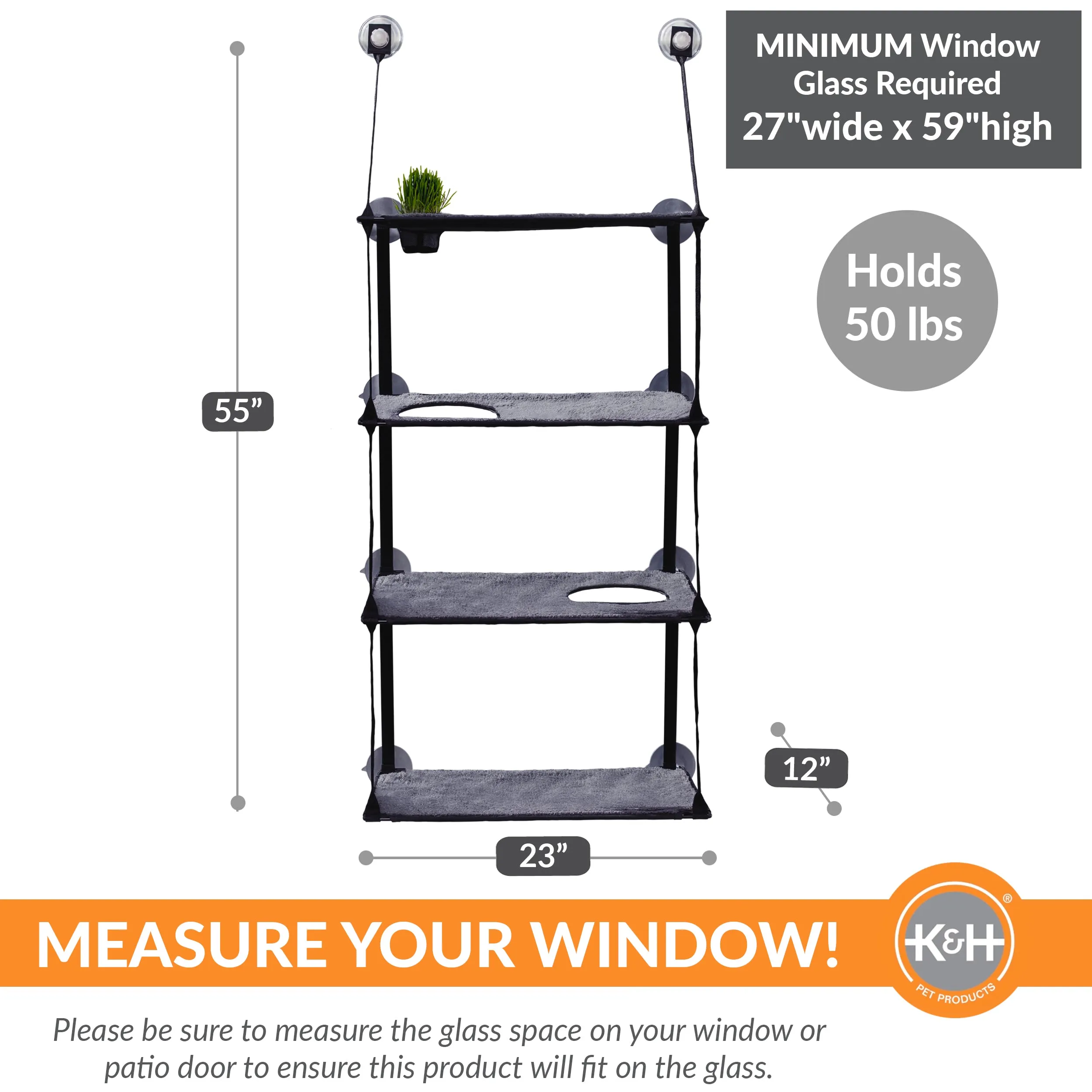 K&H EZ Mount Window Kitty Sill Cat Perch with Cat Grass Grow Station - Triple or Quad Level