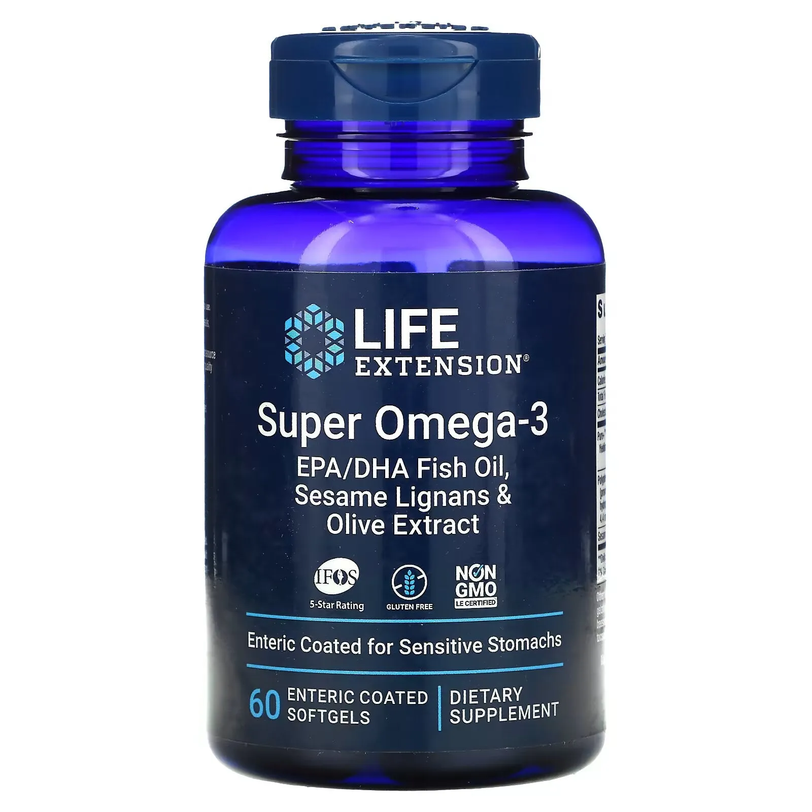 Life Extension, Super Omega-3, fish oil with EPA and DHA, sesame lignans and olive extract 60 enteric-coated capsules