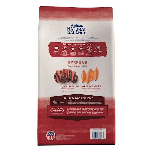 Natural Balance Limited Ingredient Reserve Grain Free Sweet Potato & Bison Recipe 22-lb, Dry Dog Food