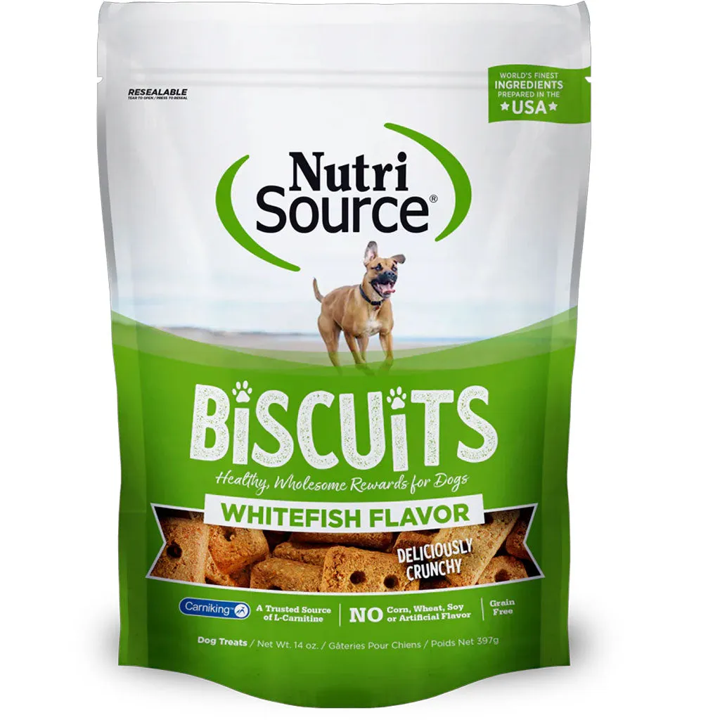 NutriSource Grain-Free Biscuits Whitefish Flavor Dog Treats, 14-oz