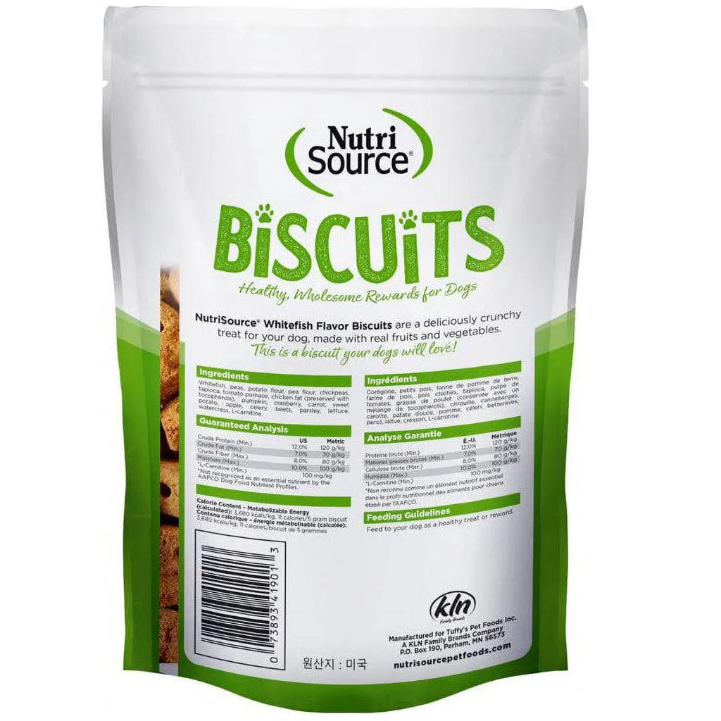 NutriSource Grain-Free Biscuits Whitefish Flavor Dog Treats, 14-oz