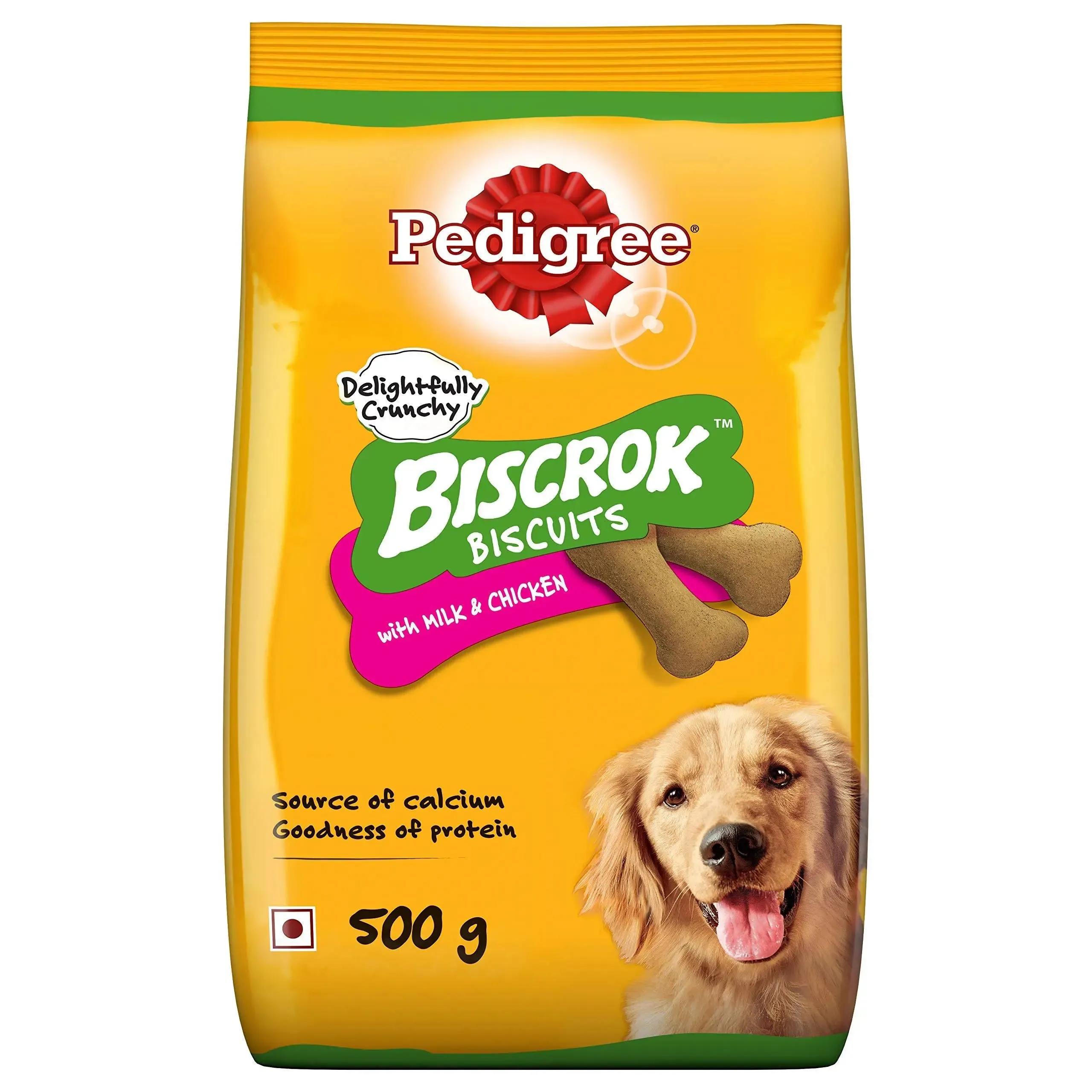 Pedigree Biscrok Biscuits Dog Treats (Above 4 Months), Milk and Chicken Flavor, 500g pack of 2