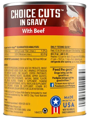 PEDIGREE® CHOICE CUTS™ IN GRAVY Adult Canned Soft Wet Dog Food, with Beef