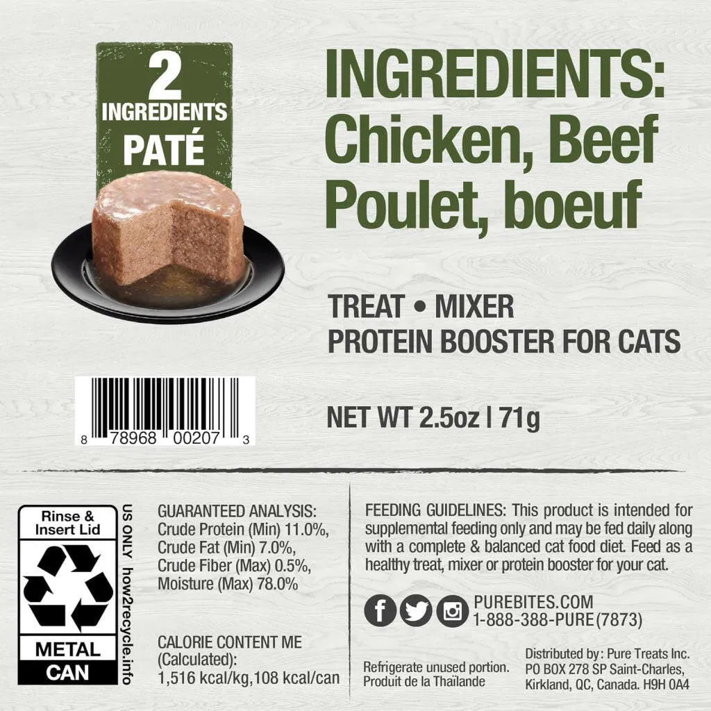 PureBites 100% Pure Chicken & Beef Pate Cat Food Topper (2.5 oz, case of 12 )