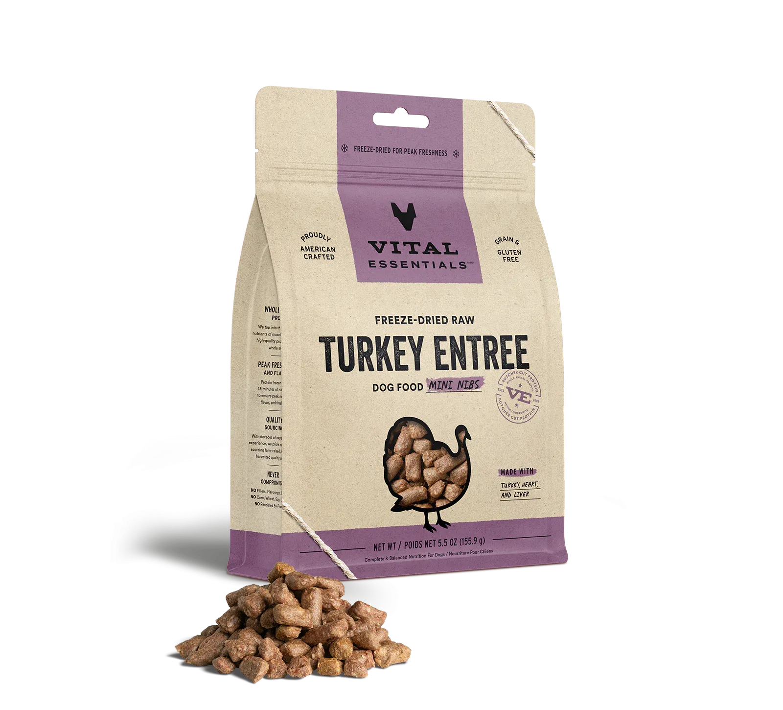 Vital Essentials Turkey Mini Nibs Freeze-Dried Raw Dog Food