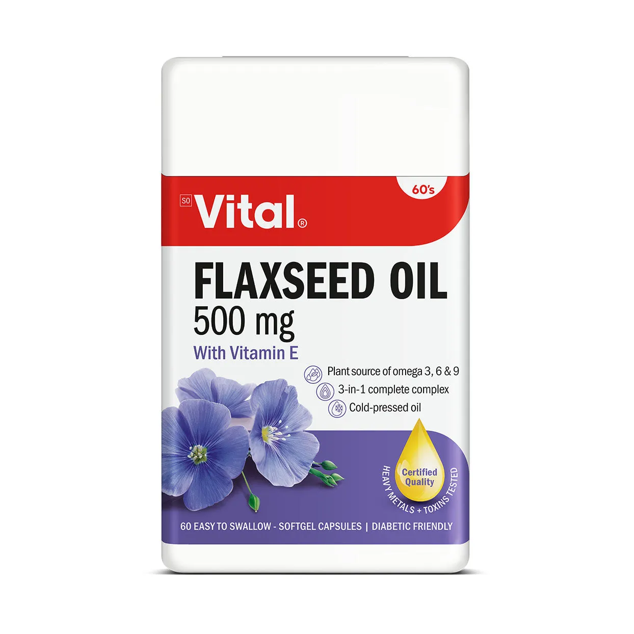 Vital Pure Flaxseed Oil 500mg 60 Capsules