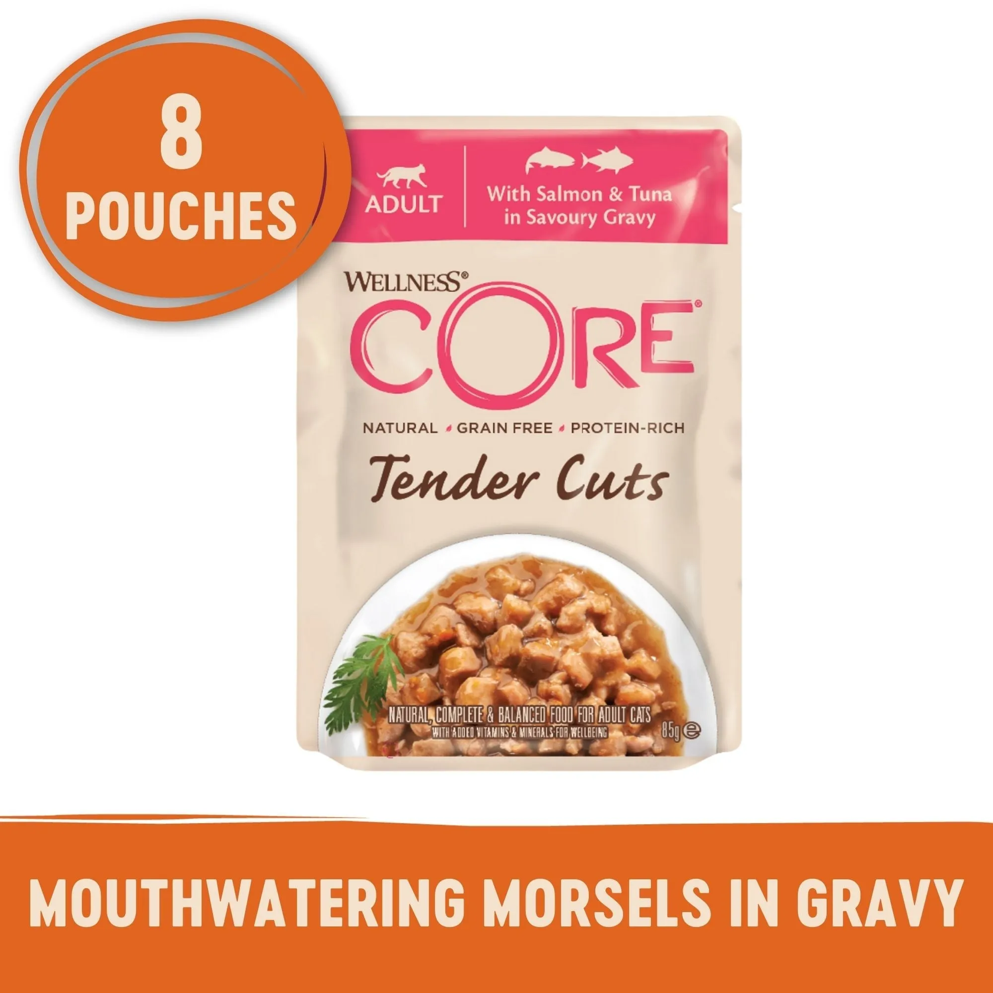 Wellness CORE Tender Cuts with Salmon and Tuna in Gravy Wet Cat Food 85g x 8