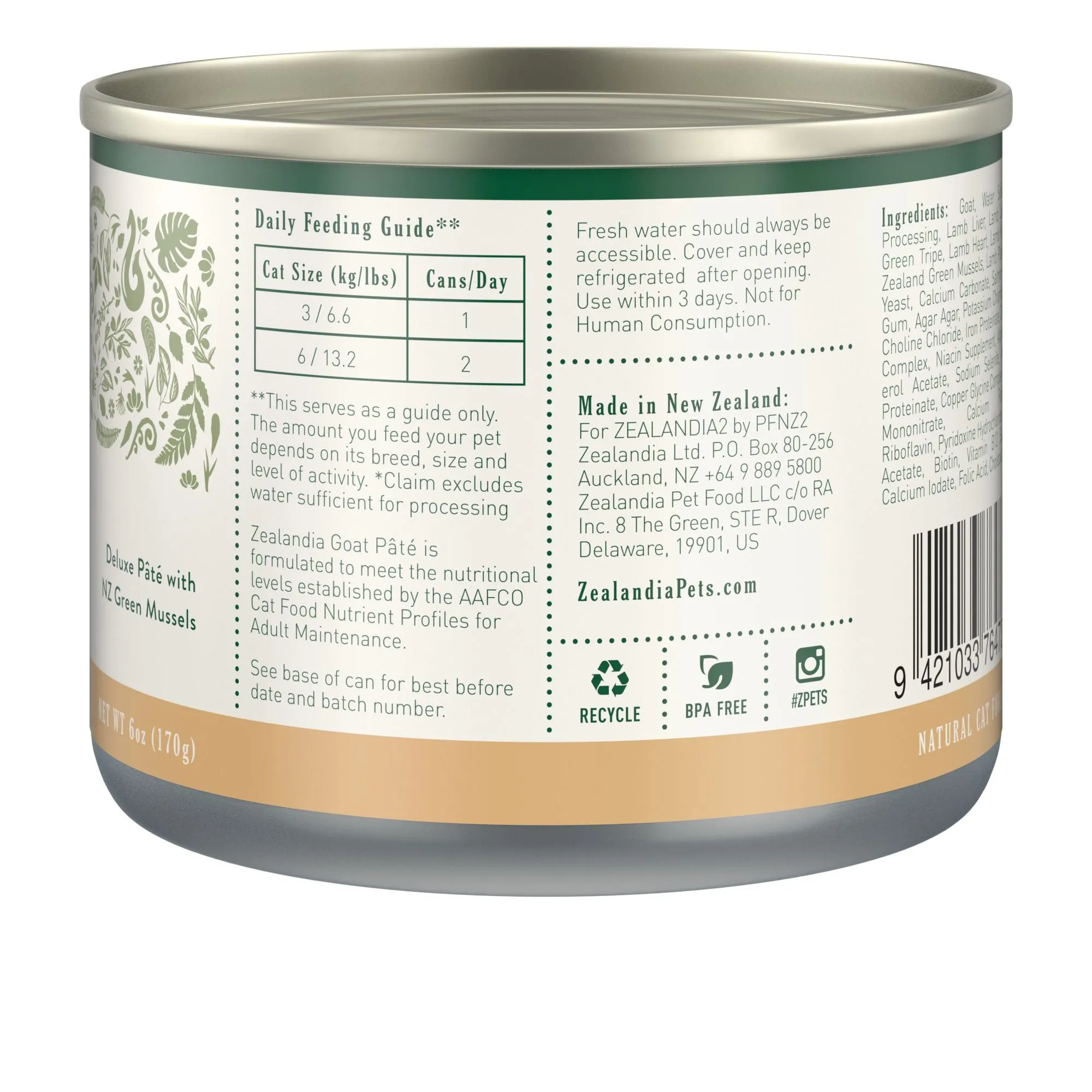 Zealandia Goat Pate Adult Cat Wet Food 170g