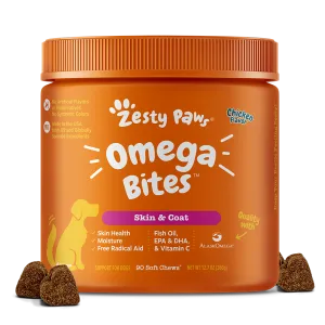 Zesty Paws Dog Omega Bites Skin & Coat Chicken 90soft chews