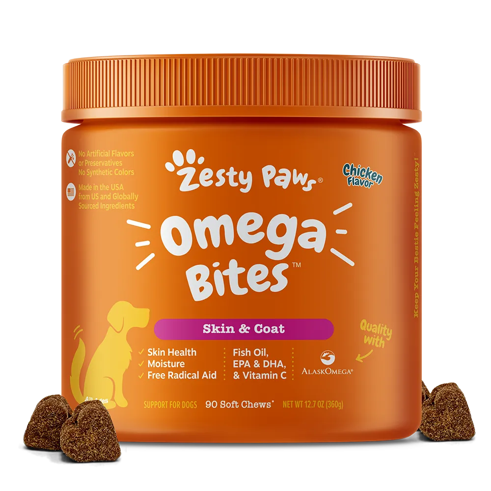 Zesty Paws Dog Omega Bites Skin & Coat Chicken 90soft chews